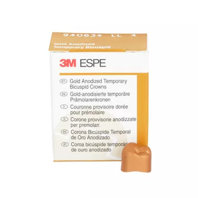 3M Gold Anodized Temporary Bicuspid Crowns, 940634, Lower Left Second Bicuspid, Size 4, 5 Crowns