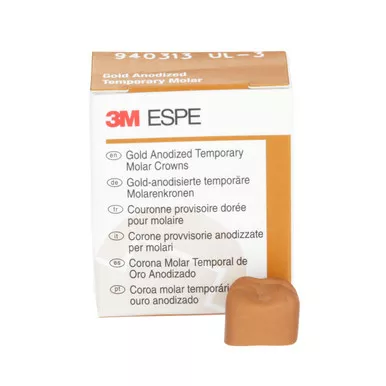 3M Gold Anodized Temporary Molar Crowns, 940313, Upper Left First Molar, Size 3, 5 Crowns