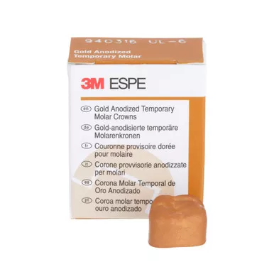 3M Gold Anodized Temporary Molar Crowns, 940316, Upper Left First Molar, Size 6, 5 Crowns