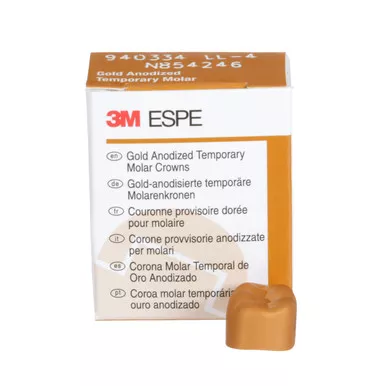 3M Gold Anodized Temporary Molar Crowns, 940334, Lower Left First Molar, Size 4, 5 Crowns