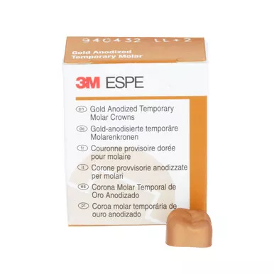 3M Gold Anodized Temporary Molar Crowns, 940432, Lower Left Second Molar, Size 2 , 5 Crowns