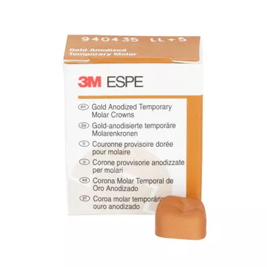 3M Gold Anodized Temporary Molar Crowns, 940435, Lower Left Second Molar, Size 5, 5 Crowns