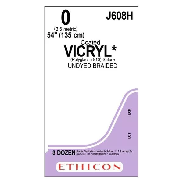 Coated Vicryl Suture 0 54" Polyglactin 910 Braid Undyed 36/Bx - Medex Supply