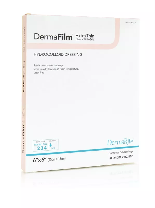 DermaFilm Hydrocolloid Wound Dressing Thin with Border 6 x 6