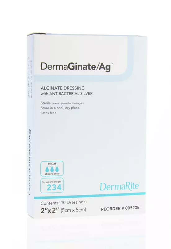 DermaGinate Ag Alginate Wound Dressing with Antibacterial Silver 2 x 2