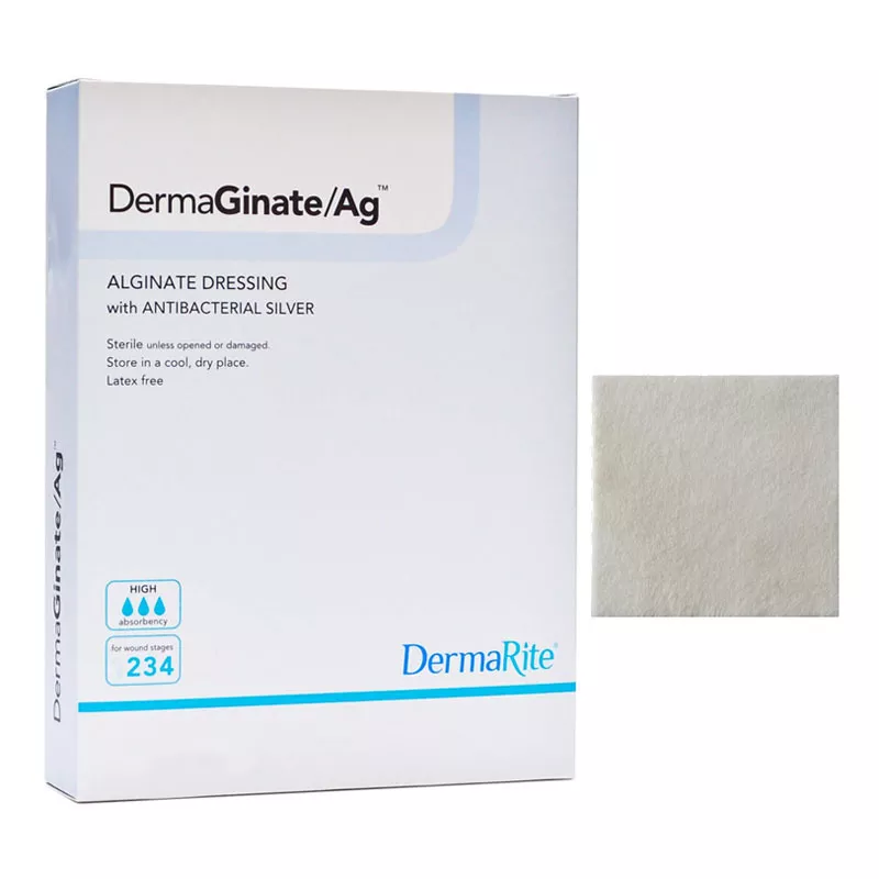 DermaGinate Ag Alginate Wound Dressing with Antibacterial Silver 4 x 5
