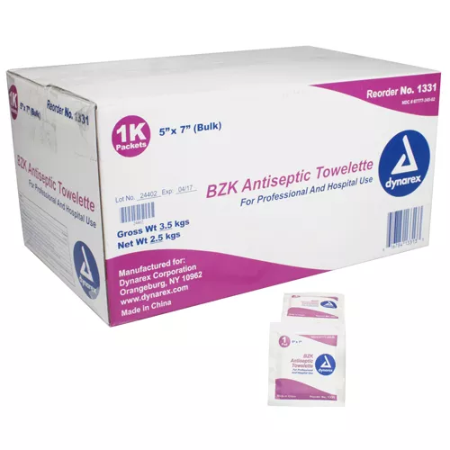 Dynarex BZK Antiseptic Towelette, Bulk Pack, 1000/cs - Medex Supply