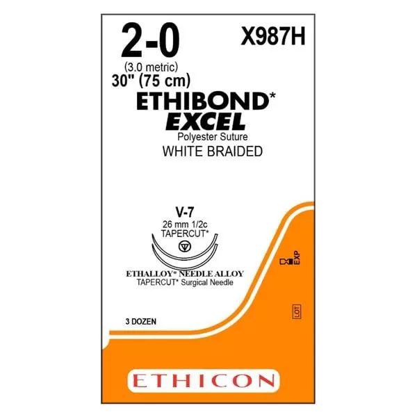 Ethibond Excel Suture 2-0 30" Polyester Braid V-7/V-7 White 36/Bx - Medex Supply