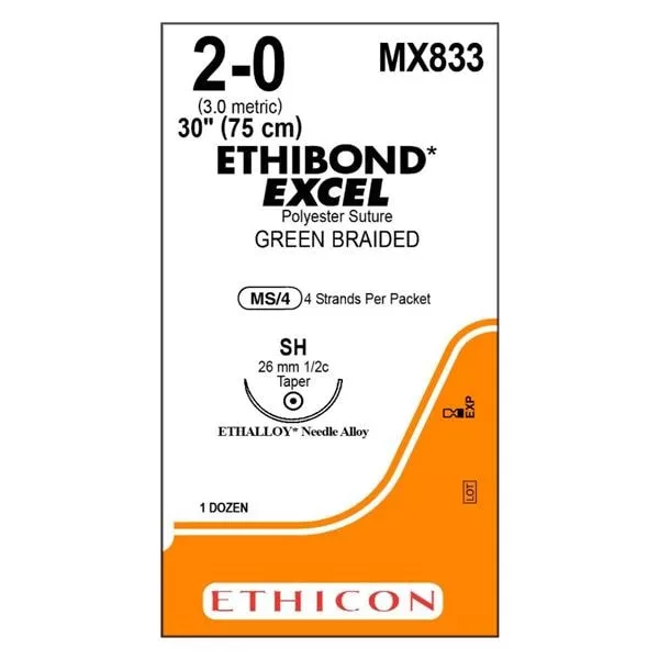 Ethibond Excel Suture 2-0 4-30" Polyester Braid SH Green 12/Bx - Medex Supply