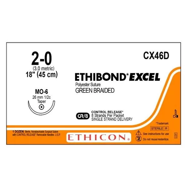 Ethibond Excel Suture 2-0 8-18" Polyester Braid MO-6 Green 12/BX - Medex Supply