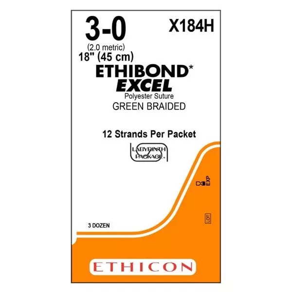 Ethibond Excel Suture 3-0 12-18" Polyester Braid Green 36/Bx - Medex Supply