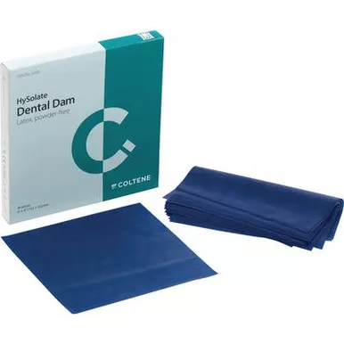HySolate Latex Dental Dam, Blue, 5" x 5", Medium, 52 Sheets