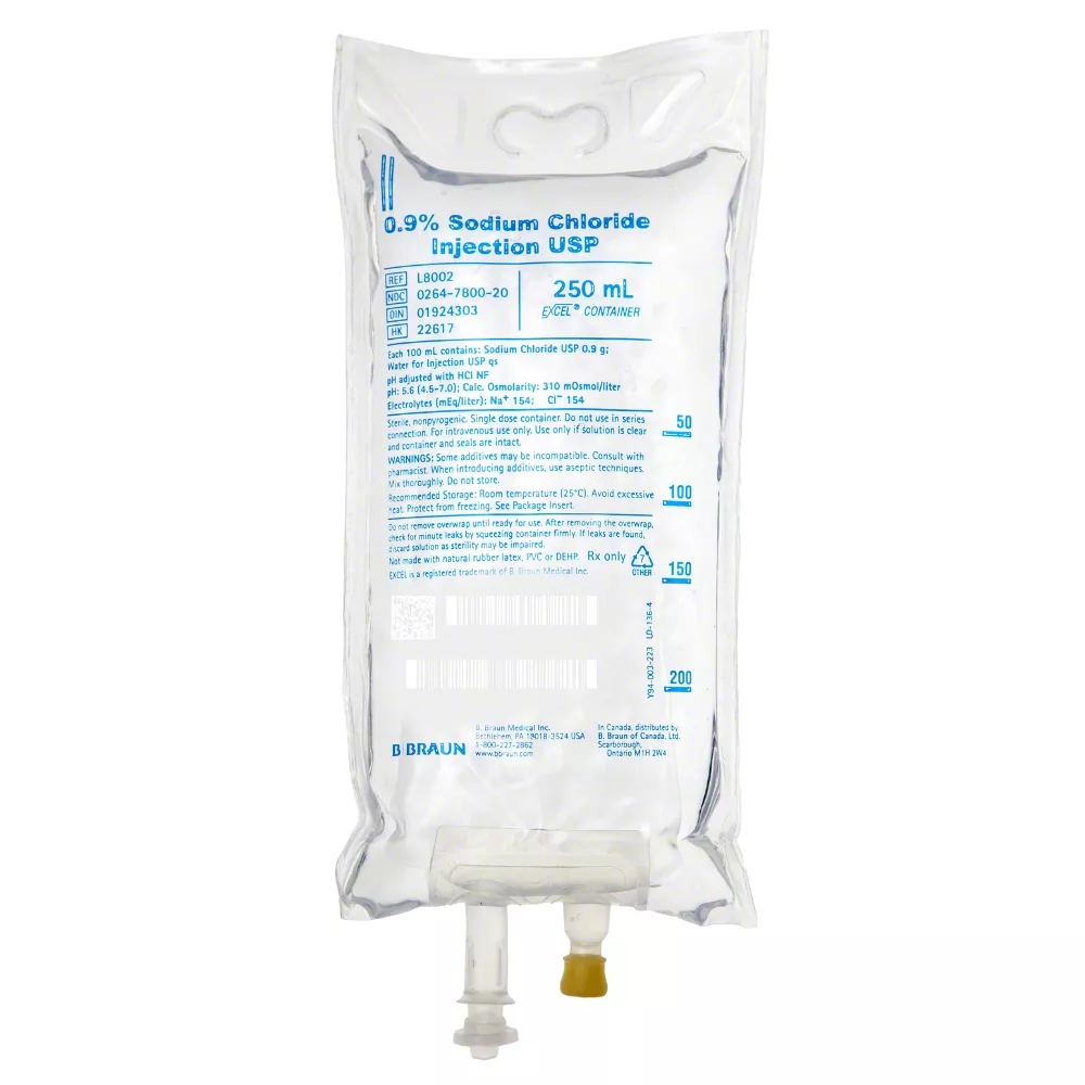 IV Injection Solution Sodium Chloride 0.9% 250mL Plastic Injection Container - Medex Supply