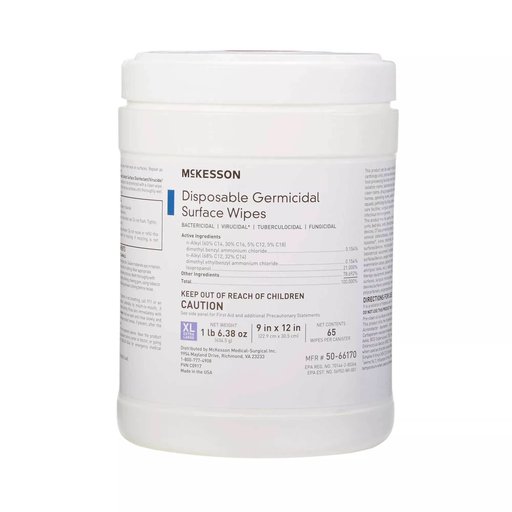 McKesson Surface Disinfectant Premoistened Manual Pull Wipe 65 Count Canister Alcohol Scent NonSterile - Medex Supply