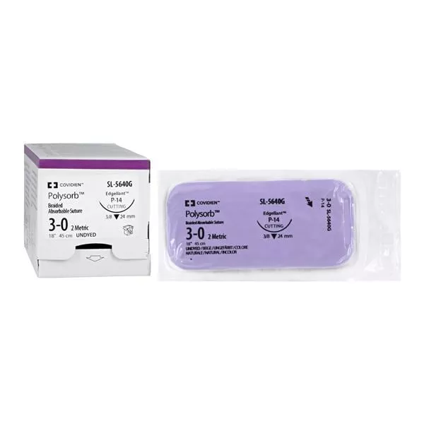 Polysorb Suture 3-0 18" Polyester Braid P-14 Undyed 12/Case - Medex Supply