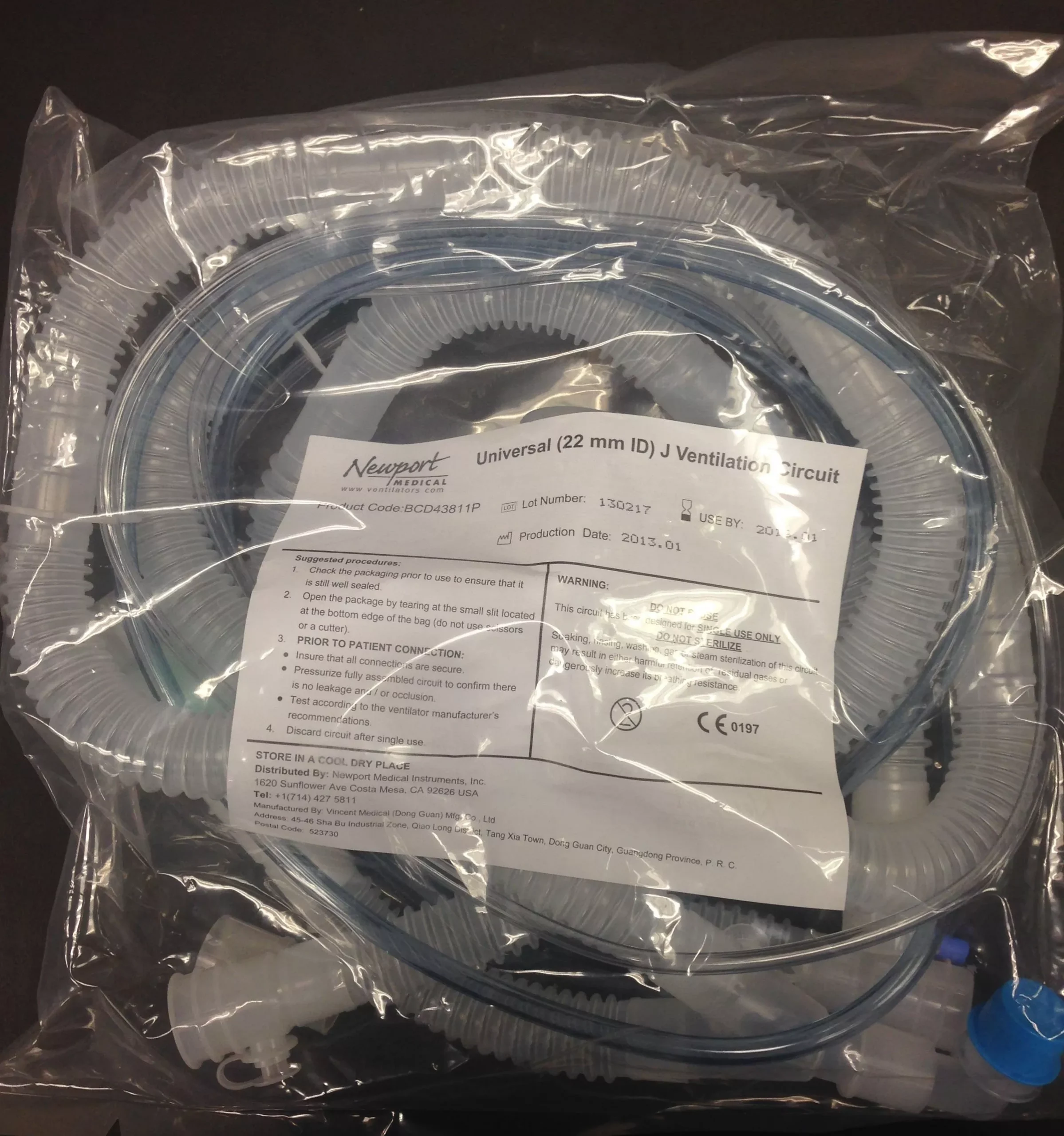 Ventilator Circuit Newport, BCD43811P, CS/10 - Medex Supply