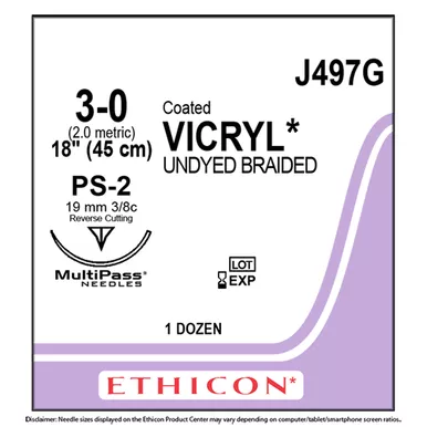 VICRYL COATED Suture, Undyed, 3-0, PS-2, 18", 12/Box
