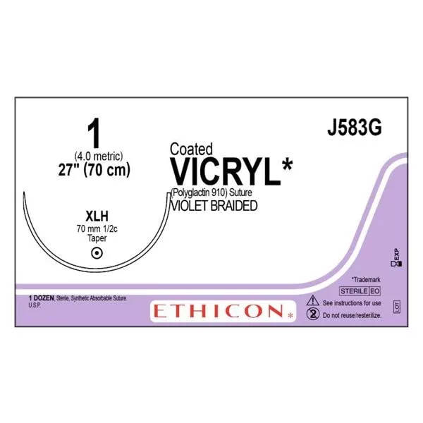 Vicryl Suture 1 27" Polyglactin 910 Braid XLH Violet 12/Bx - Medex Supply