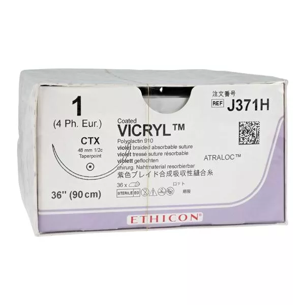 Vicryl Suture 1 36" Polyglactin 910 Braid CTX Violet 36/Bx - Medex Supply
