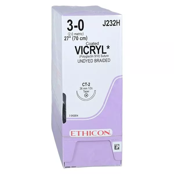 Vicryl Suture 3-0 27" Polyglactin 910 Braid CT-2 Undyed 36/Bx - Medex Supply